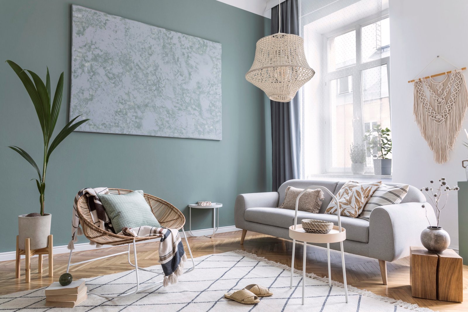 Finished living room with neutral furniture and painted walls